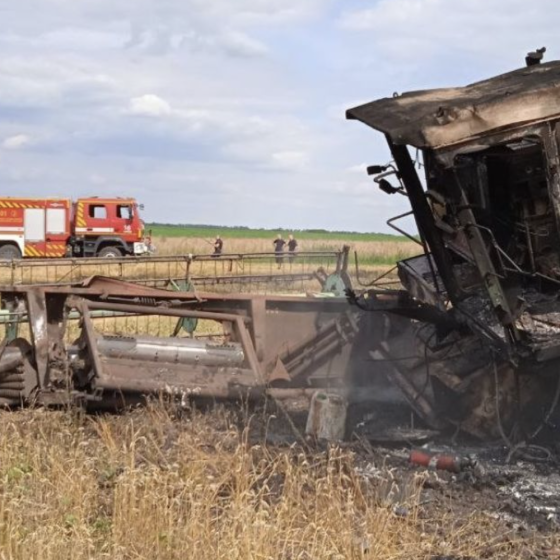 During Agricultural Works, a Combine Harvester Exploded on a Mine