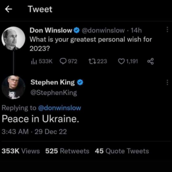 Peace in Ukraine — Stephen King’s New Year’s Wish