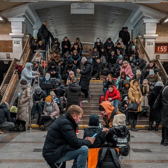 Kyivans Hide in a Subway From the Russian Missile Attack