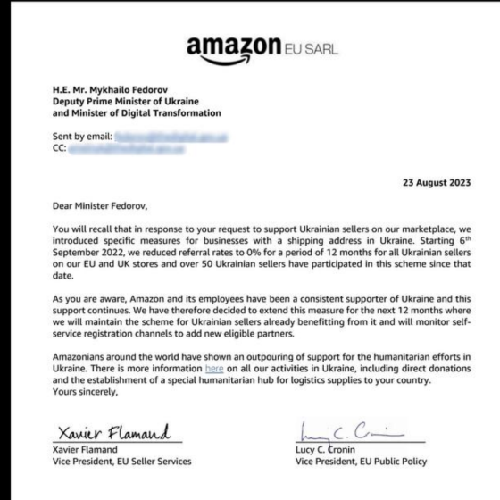 Continuation of Interest-Free Service for Ukrainian Sellers on “Amazon”