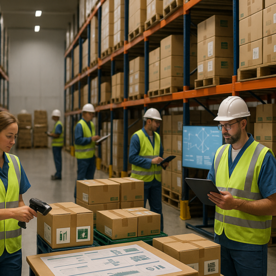 Staff in a Ukrainian hospital warehouse scanning boxes of medical supplies under new procurement rules