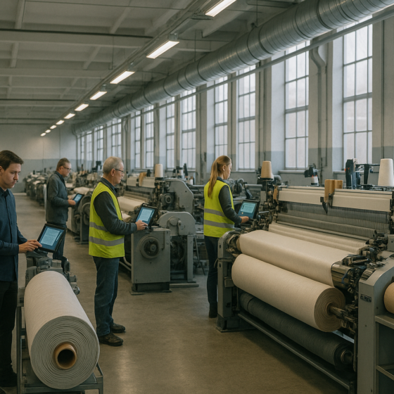Modern textile factory in Ukraine with industrial sewing lines and workers producing garments for export