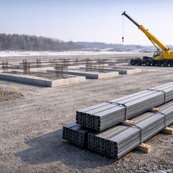 Greenfield industrial park construction site in Ukraine prepared for investment, winter daylight, documentary style, no text