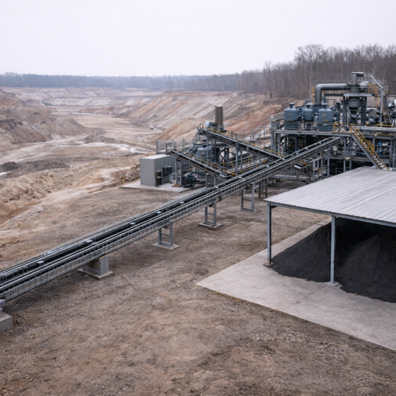 Ilmenite mining and beneficiation site in central Ukraine in winter daylight, no text