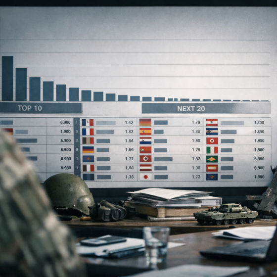 Global military expenditure ranking highlights scale gap across top thirty defense budgets