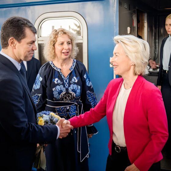 Delegates arrive at a secure Kyiv location for high level talks