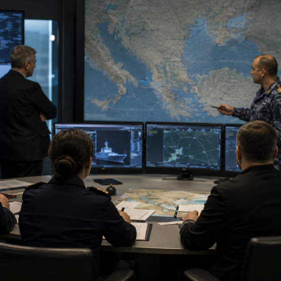 Naval security planning room focused on Black Sea routes